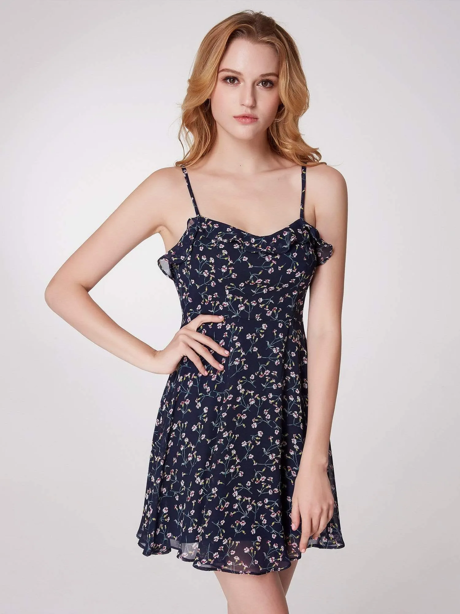 Alisa Pan Spaghetti Straps Floral Print Fit & Flare Dress