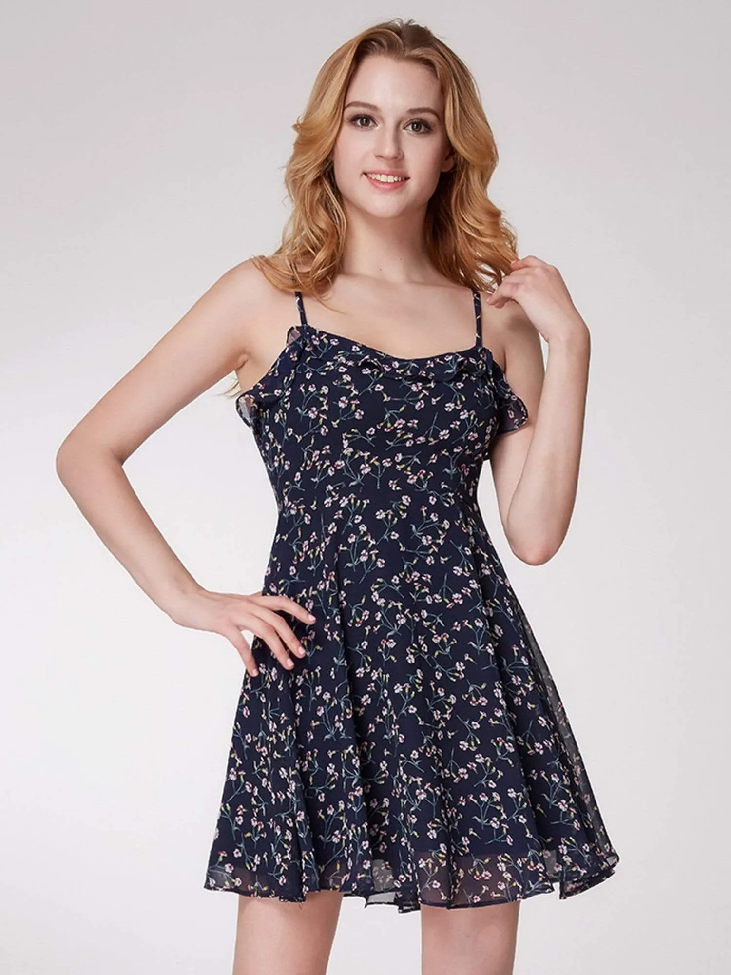 Alisa Pan Spaghetti Straps Floral Print Fit & Flare Dress