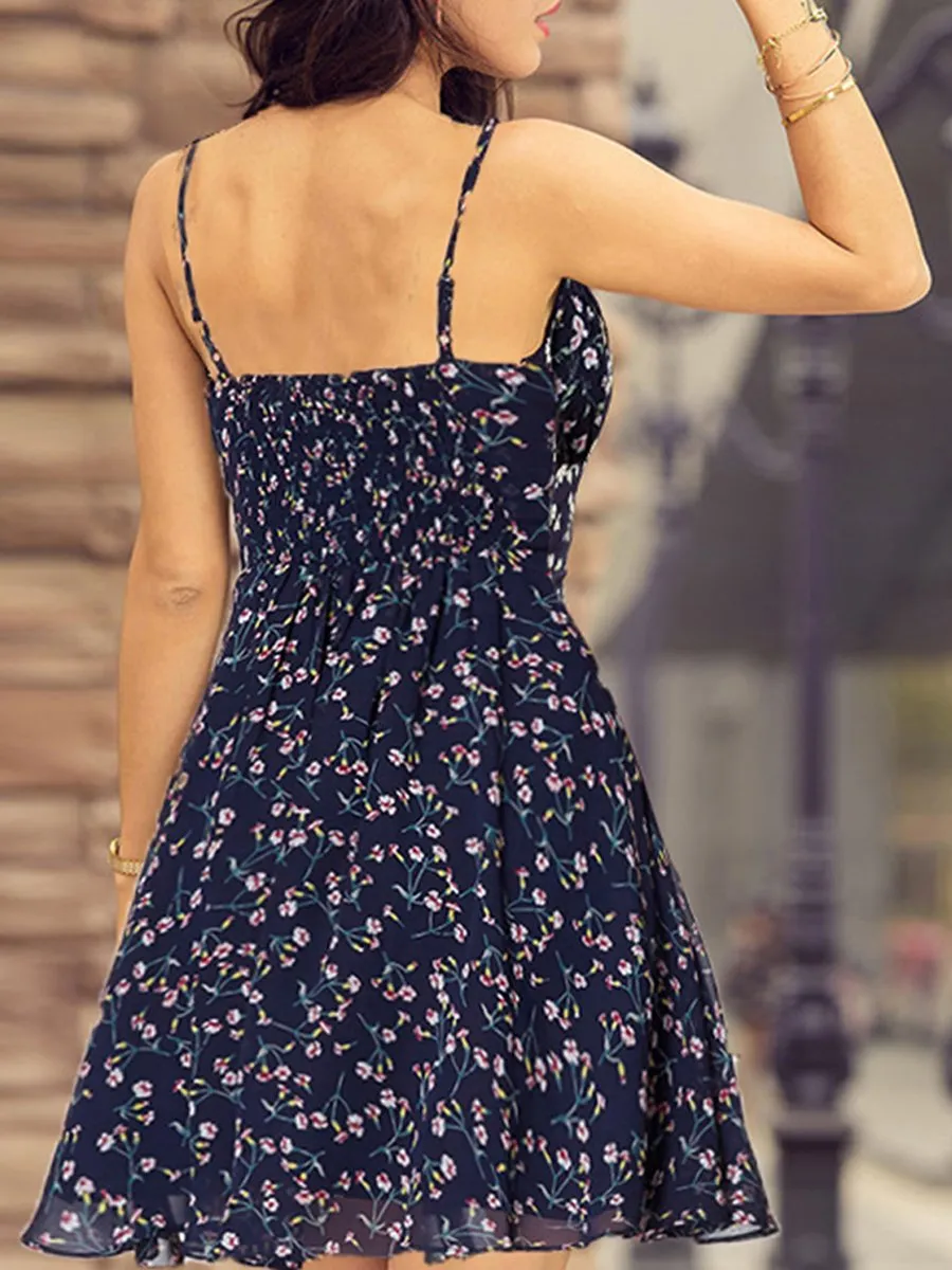 Alisa Pan Spaghetti Straps Floral Print Fit & Flare Dress